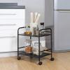 imageSunnyPoint 2Tier Metal Rolling Utility Cart  Mobile Storage Shelf with Caster Wheels  Small Space Organizer for Home Office Bedroom Kitchen WHTBlk