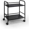 imageSunnyPoint 2Tier Metal Rolling Utility Cart  Mobile Storage Shelf with Caster Wheels  Small Space Organizer for Home Office Bedroom Kitchen WHTBlk