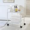 imageSunnyPoint 2Tier Metal Rolling Utility Cart  Mobile Storage Shelf with Caster Wheels  Small Space Organizer for Home Office Bedroom Kitchen WHTWht