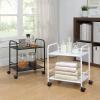 imageSunnyPoint 2Tier Metal Rolling Utility Cart  Mobile Storage Shelf with Caster Wheels  Small Space Organizer for Home Office Bedroom Kitchen WHTWht