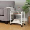 imageSunnyPoint 2Tier Metal Rolling Utility Cart  Mobile Storage Shelf with Caster Wheels  Small Space Organizer for Home Office Bedroom Kitchen WHTWht