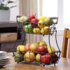 imageSunnyPoint 2Tier Rectangle Countertop Fruit Bread Wire Basket Black Metal  Wood baseBlack