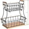 imageSunnyPoint 2Tier Rectangle Countertop Fruit Bread Wire Basket Black Metal  Wood baseBlack