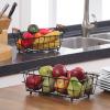 imageSunnyPoint 2Tier Rectangle Countertop Fruit Bread Wire Basket Black Metal  Wood baseBlack