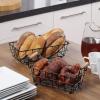 imageSunnyPoint 2Tier Rectangle Countertop Fruit Bread Wire Basket Black Metal  Wood baseBlack