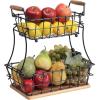 imageSunnyPoint 2Tier Rectangle Countertop Fruit Bread Wire Basket Black Metal  Wood baseBlack