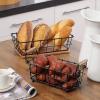 imageSunnyPoint 2Tier Rectangle Countertop Fruit Bread Wire Basket Black Metal  Wood baseBlack