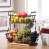 imageSunnyPoint 2Tier Rectangle Countertop Fruit Bread Wire Basket Black Metal  Wood baseBlack