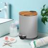 imageSunnyPoint 3L 08 Gallon Mini Trash Can with Wooden Lid Step Pedal ampamp SlowClose Small Garbage Bin for Bathroom Office Kitchen RV  with Removable Inner Bucket Grey