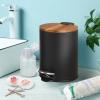 imageSunnyPoint 3L 08 Gallon Mini Trash Can with Wooden Lid Step Pedal ampamp SlowClose Small Garbage Bin for Bathroom Office Kitchen RV  with Removable Inner Bucket BLK