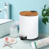 imageSunnyPoint 3L 08 Gallon Mini Trash Can with Wooden Lid Step Pedal ampamp SlowClose Small Garbage Bin for Bathroom Office Kitchen RV  with Removable Inner Bucket WHT