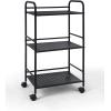 imageSunnyPoint 3Tier Rolling Utility Cart  Metal Storage Organizer with Wheels Mobile Kitchen Cart Office ampamp Home Organizer Black 12quot D x 1692quot W x 311quot HBlk
