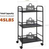 imageSunnyPoint 3Tier Rolling Utility Cart  Metal Storage Organizer with Wheels Mobile Kitchen Cart Office ampamp Home Organizer Black 12quot D x 1692quot W x 311quot HBlk