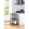 imageSunnyPoint 3Tier Rolling Utility Cart  Metal Storage Organizer with Wheels Mobile Kitchen Cart Office ampamp Home Organizer Black 12quot D x 1692quot W x 311quot HBlk
