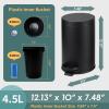 imageSunnyPoint 45 Liter12 Gallon Small Round Trash Can with Plastic Inner Bucket Bathroom Office Kitchen and Bedroom Step On and Slow Close BLKBLK