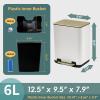 imageSunnyPoint 6 Liter158 Gallon Small Trash Can with Plastic Inner Buckets Rectangle Bathroom Office Kitchen and Bedroom Step On and Slow Close BLKWHTGOLD