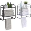 imageSunnyPoint Compact Wall Mount 2 Tier Bathroom Shelf with Towel Bars BrownBrown