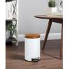 imageSunnyPoint Elite Bamboo Lid 45 Liter 12 Gallon Round Trash Can with Plastic Inner Bucket Bathroom Office Kitchen and Bedroom Step On and Slow Close WhiteWHITE