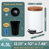 imageSunnyPoint Elite Bamboo Lid 45 Liter 12 Gallon Round Trash Can with Plastic Inner Bucket Bathroom Office Kitchen and Bedroom Step On and Slow Close WhiteWHITE