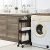 imageSunnyPoint Slim Rolling Storage Cart 3 Tier Bathroom Storage Organizer Bathroom Laundry Utility Cart ArmyBlack