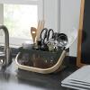 imageSunnyPoint Utensil Caddy with Plywood Handle  Metal Mesh Silverware ampamp Cutlery Organizer for Kitchen Picnic Party Restaurant ampamp Events BLUEARMY