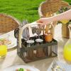 imageSunnyPoint Utensil Caddy with Plywood Handle  Metal Mesh Silverware ampamp Cutlery Organizer for Kitchen Picnic Party Restaurant ampamp Events BLUEARMY