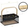 imageSunnyPoint Utensil Caddy with Plywood Handle  Metal Mesh Silverware ampamp Cutlery Organizer for Kitchen Picnic Party Restaurant ampamp Events BLUEBLK