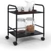 imageSunnyPoint 2Tier Metal Rolling Utility Cart  Mobile Storage Shelf with Caster Wheels  Small Space Organizer for Home Office Bedroom Kitchen WHTBlk