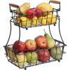 imageSunnyPoint 2Tier Rectangle Countertop Fruit Bread Wire Basket Black Metal  Wood baseBlack