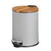 imageSunnyPoint 3L 08 Gallon Mini Trash Can with Wooden Lid Step Pedal ampamp SlowClose Small Garbage Bin for Bathroom Office Kitchen RV  with Removable Inner Bucket Grey