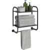 imageSunnyPoint Compact Wall Mount 2 Tier Bathroom Shelf with Towel Bars BrownBrown