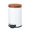 imageSunnyPoint Elite Bamboo Lid 45 Liter 12 Gallon Round Trash Can with Plastic Inner Bucket Bathroom Office Kitchen and Bedroom Step On and Slow Close WhiteWHITE
