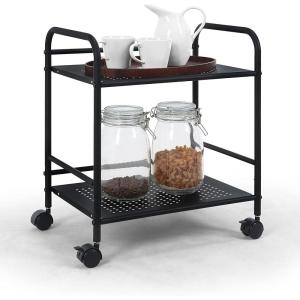 imageSunnyPoint 2Tier Metal Rolling Utility Cart  Mobile Storage Shelf with Caster Wheels  Small Space Organizer for Home Office Bedroom Kitchen WHTBlk