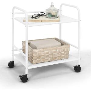 imageSunnyPoint 2Tier Metal Rolling Utility Cart  Mobile Storage Shelf with Caster Wheels  Small Space Organizer for Home Office Bedroom Kitchen WHTWht