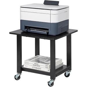 imageSunnyPoint 2Tier Under Desk Printer Stand with Storage Shelf and Steel Frame Industrial Mobile Printer Cart Holder with Lockable Wheels for Home and Office BLKBLK