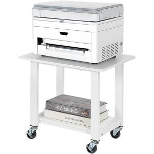 imageSunnyPoint 2Tier Under Desk Printer Stand with Storage Shelf and Steel Frame Industrial Mobile Printer Cart Holder with Lockable Wheels for Home and Office BLKWHT