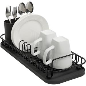 imageSunnyPoint 304 Stainless Steel Dish Drying Rack with Utensil Holder Compact Countertop Dish Rack with Removable Drain Tray  BlackBlk