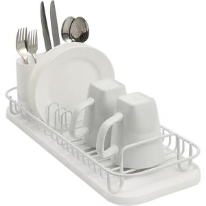 imageSunnyPoint 304 Stainless Steel Dish Drying Rack with Utensil Holder Compact Countertop Dish Rack with Removable Drain Tray  BlackWht