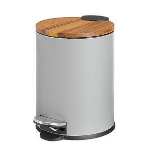 imageSunnyPoint 3L 08 Gallon Mini Trash Can with Wooden Lid Step Pedal ampamp SlowClose Small Garbage Bin for Bathroom Office Kitchen RV  with Removable Inner Bucket Grey
