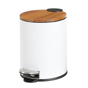imageSunnyPoint 3L 08 Gallon Mini Trash Can with Wooden Lid Step Pedal ampamp SlowClose Small Garbage Bin for Bathroom Office Kitchen RV  with Removable Inner Bucket WHT