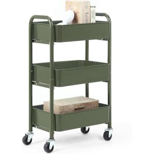 imageSunnyPoint 3Tier Delicate Compact Rolling Metal Storage Organizer  Mobile Utility Cart KitchenUnder Desk Cart with Caster Wheels  Army 1535quot X 1024quot X 268quotHArmy