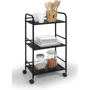 imageSunnyPoint 3Tier Rolling Utility Cart  Metal Storage Organizer with Wheels Mobile Kitchen Cart Office ampamp Home Organizer Black 12quot D x 1692quot W x 311quot HBlk