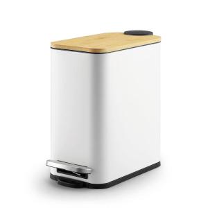 imageSunnyPoint 5 Liter132 Gallon Small Trash Can with Plastic Inner Buckets Rectangle Bathroom Office Kitchen and Bedroom Step On and Slow CloseWHT  BAMBOO