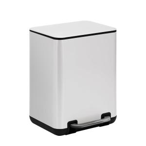 imageSunnyPoint 6 Liter158 Gallon Small Trash Can with Plastic Inner Buckets Rectangle Bathroom Office Kitchen and Bedroom Step On and Slow Close BLKWHT