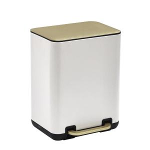 imageSunnyPoint 6 Liter158 Gallon Small Trash Can with Plastic Inner Buckets Rectangle Bathroom Office Kitchen and Bedroom Step On and Slow Close BLKWHTGOLD