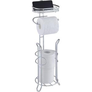 imageSunnyPoint Bathroom Heavyweight Toilet Tissue Paper Roll Storage Holder Stand with Reserve and Shelve The Reserve Area Has Enough Space to Store Mega Rolls BronzeChrome