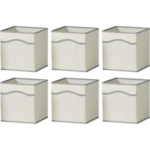 imageSunnyPoint Classic Collapsible Foldable Storage Fabric Cube Organizer Bin  Pack of 6 CREAM