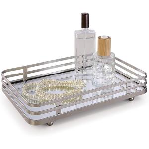 imageSunnyPoint Classic Decorative Vanity Perfume Dresser Jewelry Organizer Makeup Mirror Tray Satin NickelSatin Nickel