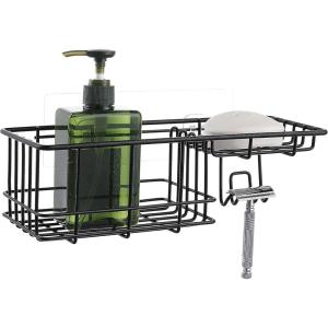 imageSunnyPoint Classic Wall Mounted Shower Caddy Organizer Basket Shelf With Removable Adhesive Hook No Drilling Needed Gunmetal StandardBlack
