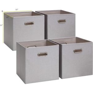 imageSunnyPoint Cloth Foldable Storage Basket Bin Foldable Storage Cube Boxes Fabric Drawer with Metal Handle for Closet Shelf Cabinet Bookcase 11quot Beige